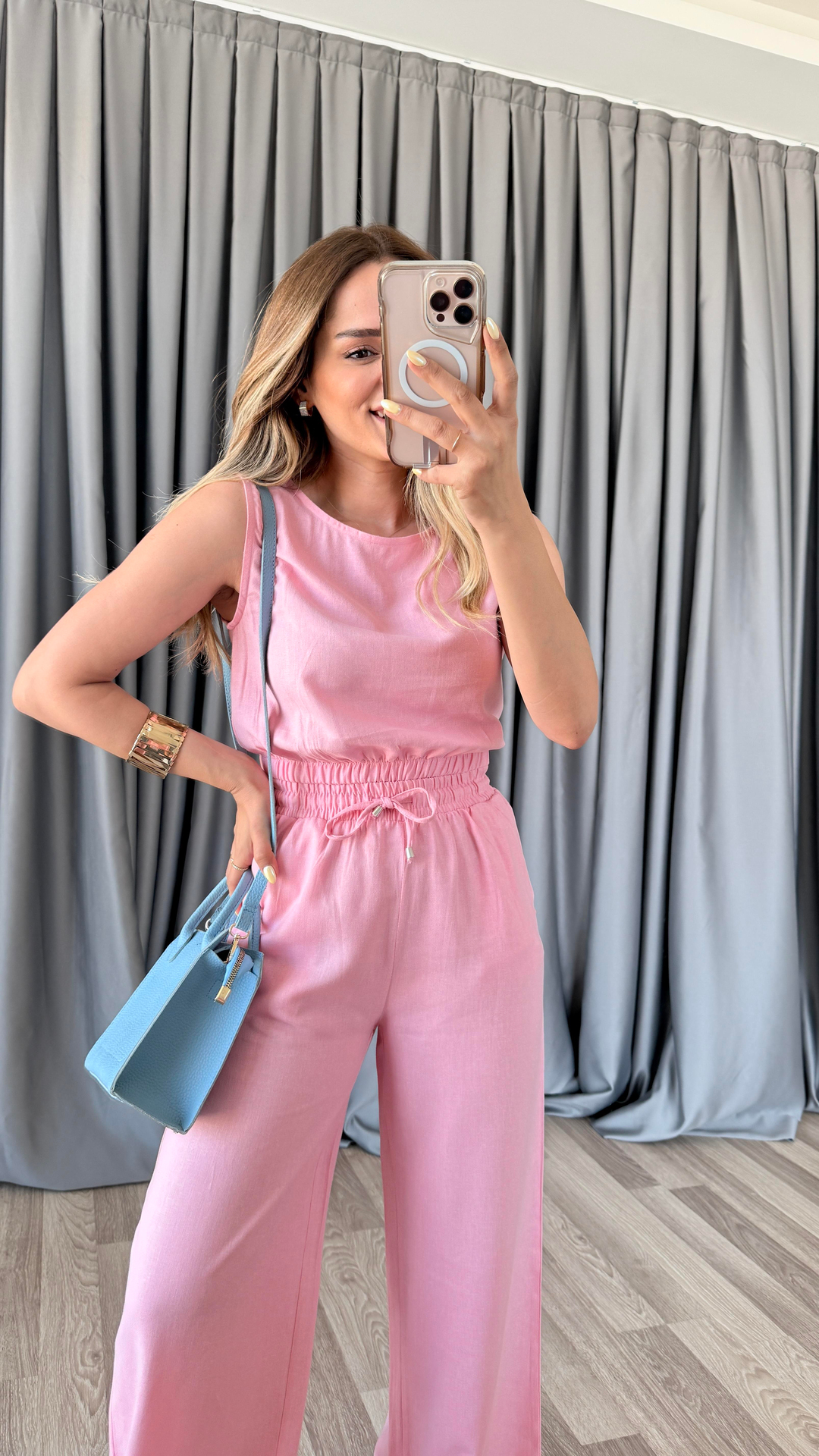 Pelin Yıldız Butik | Sofya Keten Crop Beli Lastikli Pantolon Takım | Kadın Giyim