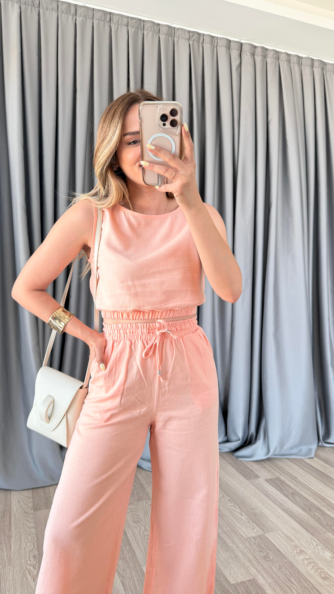Pelin Yıldız Butik | Sofya Keten Crop Beli Lastikli Pantolon Takım | Kadın Giyim