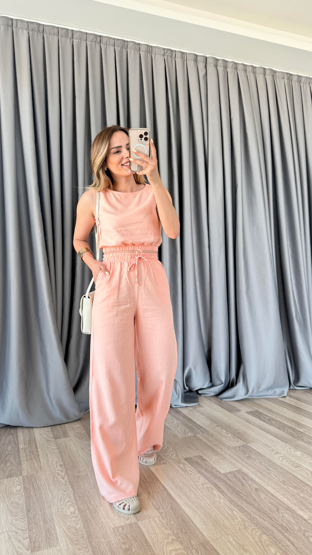 Pelin Yıldız Butik | Sofya Keten Crop Beli Lastikli Pantolon Takım | Kadın Giyim