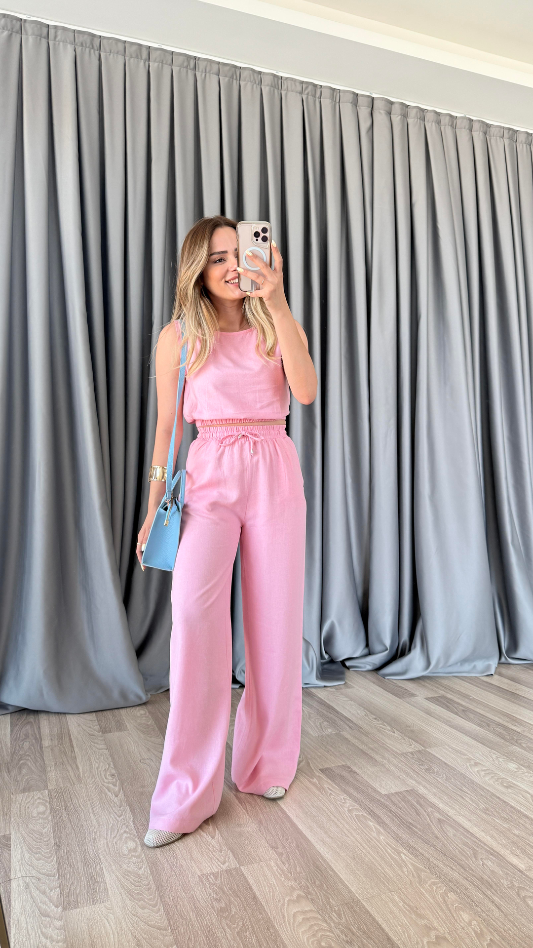 Pelin Yıldız Butik | Sofya Keten Crop Beli Lastikli Pantolon Takım | Kadın Giyim
