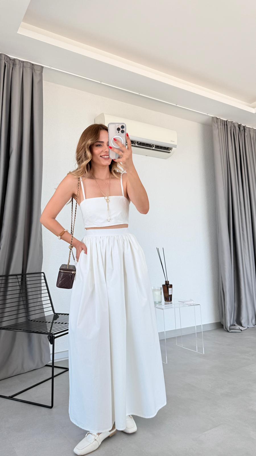 Pelin Yıldız Butik | Tina Arka Beli Lastikli Crop Etek Takım | Kadın Giyim