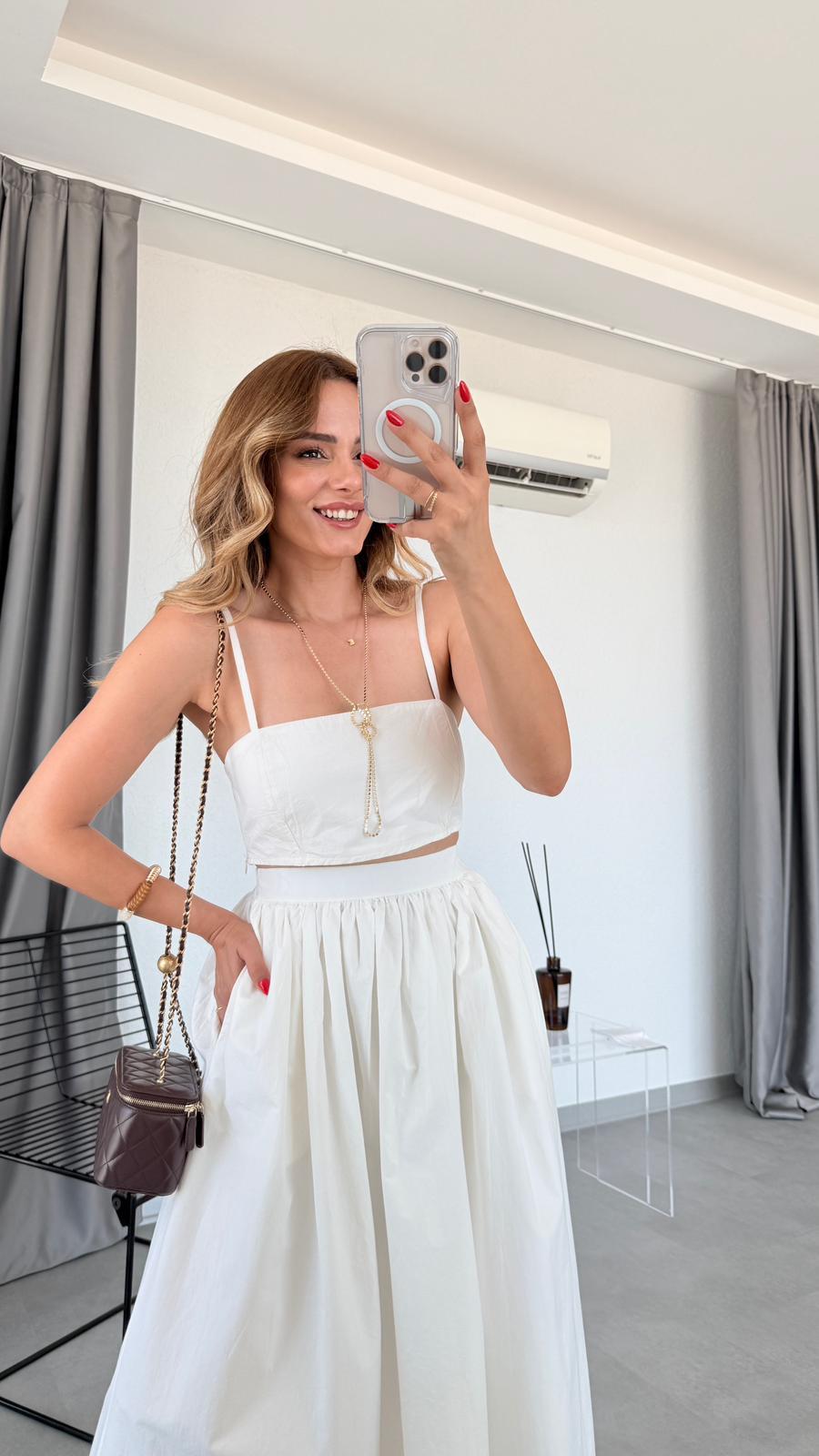 Pelin Yıldız Butik | Tina Arka Beli Lastikli Crop Etek Takım | Kadın Giyim