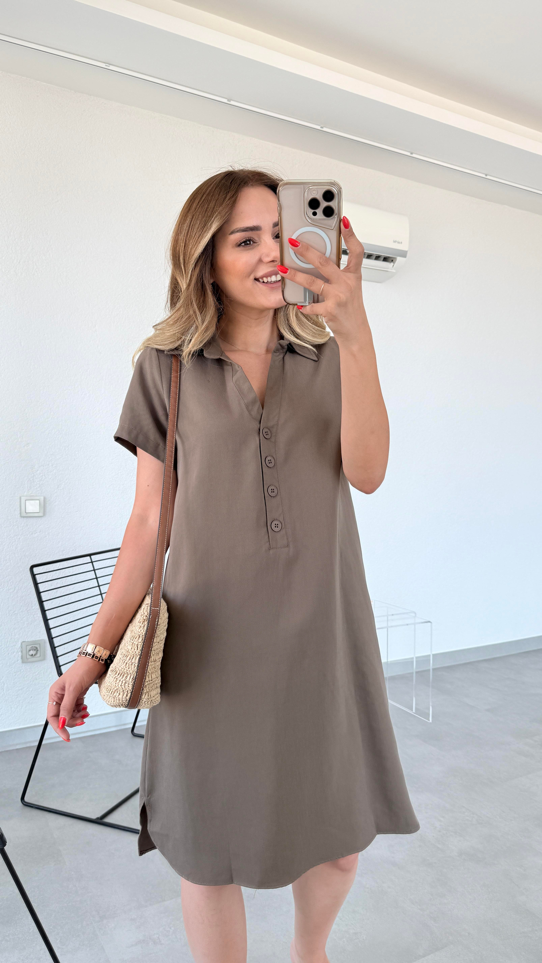 Pelin Yıldız Butik | Violet Gömlek Yaka Önü Düğmeli Elbise | Kadın Giyim