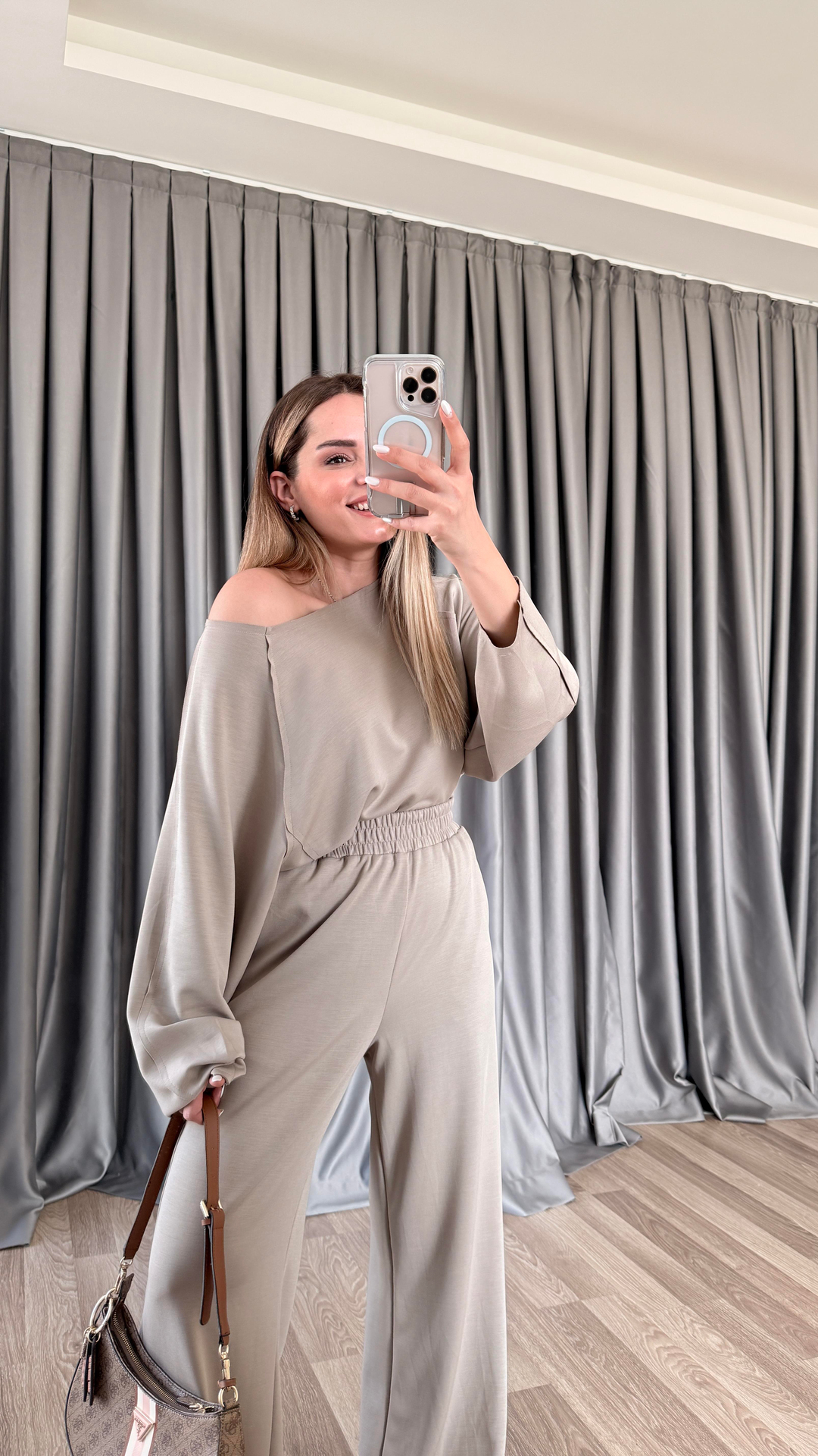 Selardi Kayık Yaka Beli Lastikli  Modal Kumaş Takım