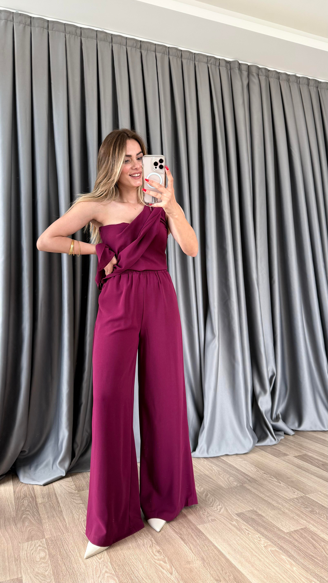 Shine Tek Omuz Bluz Beli Lastikli Pantolon Takım