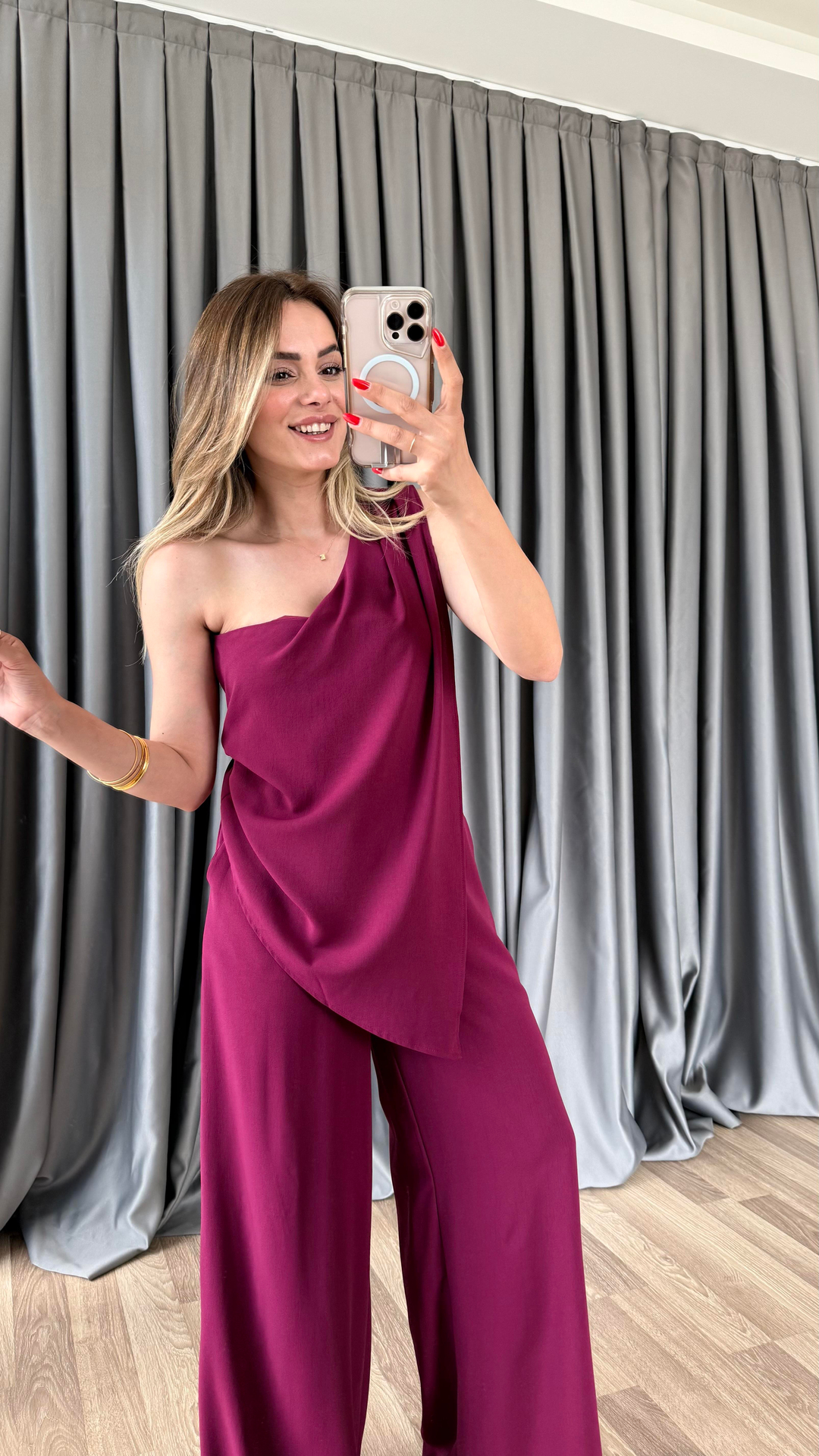 Shine Tek Omuz Bluz Beli Lastikli Pantolon Takım