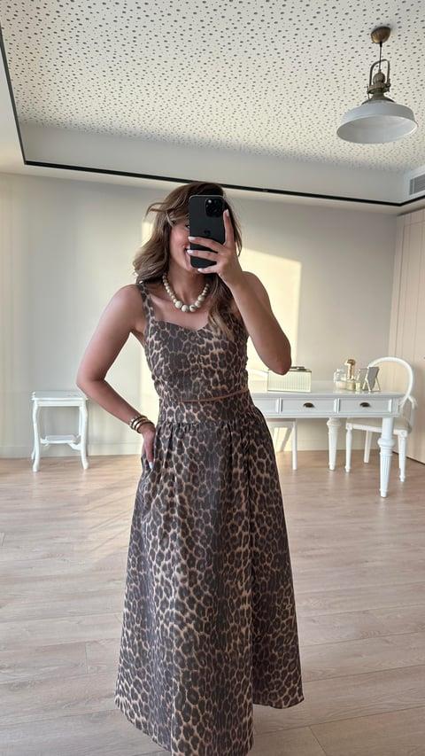 Vina Leopar Desenli Crop Etek Takım