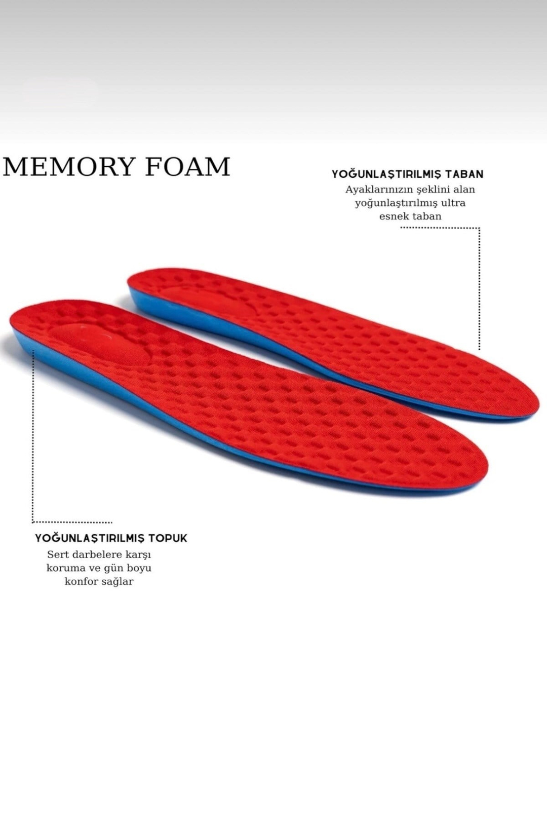 Memory Foam Ayakkabı Tabanlığı Ortopedik Spor Düz Tabanlık Topuk Dikeni Boy Yükseltici KIRMIZI