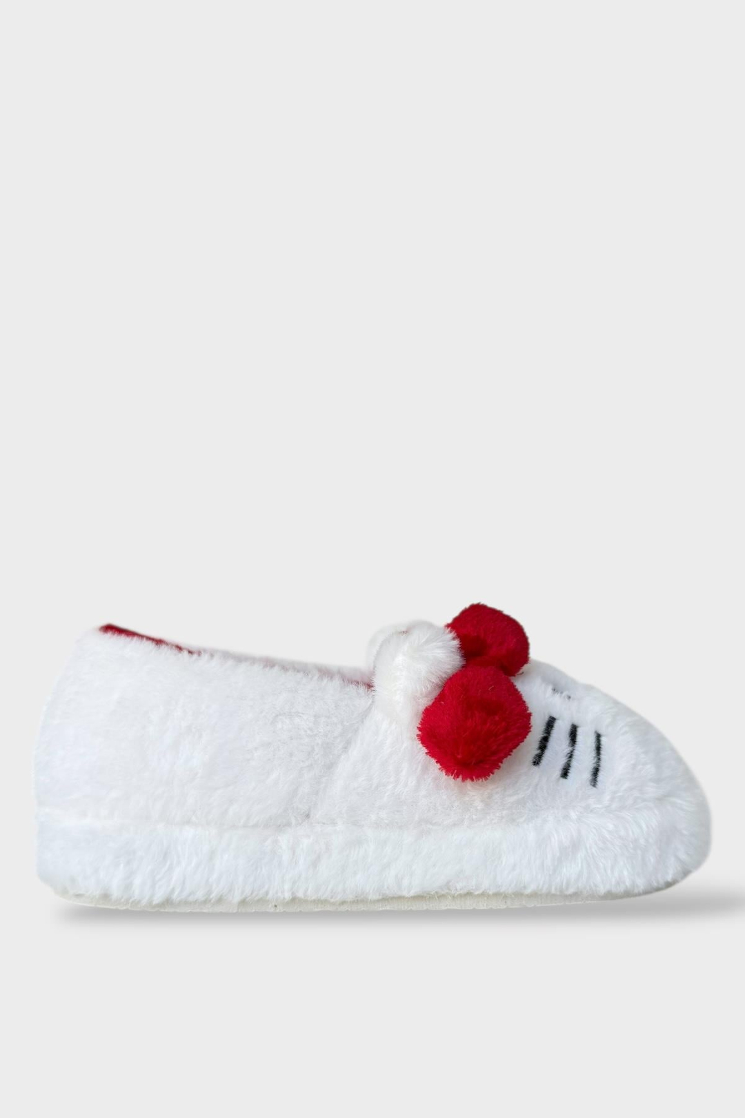 Kışlık Kadın HelloKitty Figürlü Kaydırmaz Taban Ev Ayakkabısı Panduf BEYAZ - KIRMIZI