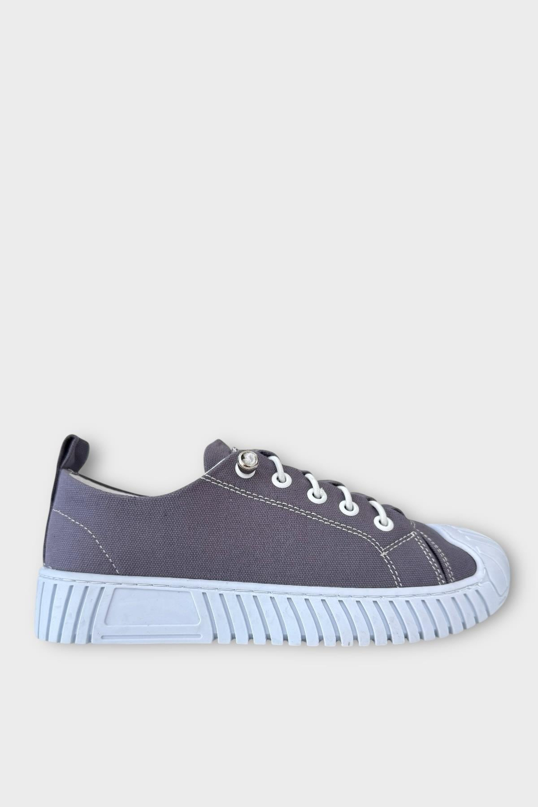 Unisex Kolay Giyilebilir Lastik Bağcıklı Spor Keten Sneaker Ayakkabı FÜME