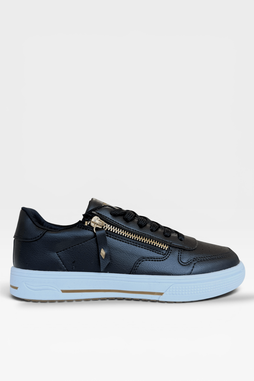 Günlük Hafif Taban Bağcıklı Fermuarlı Kadın Sneaker Ayakkabı SİYAH - ALTIN