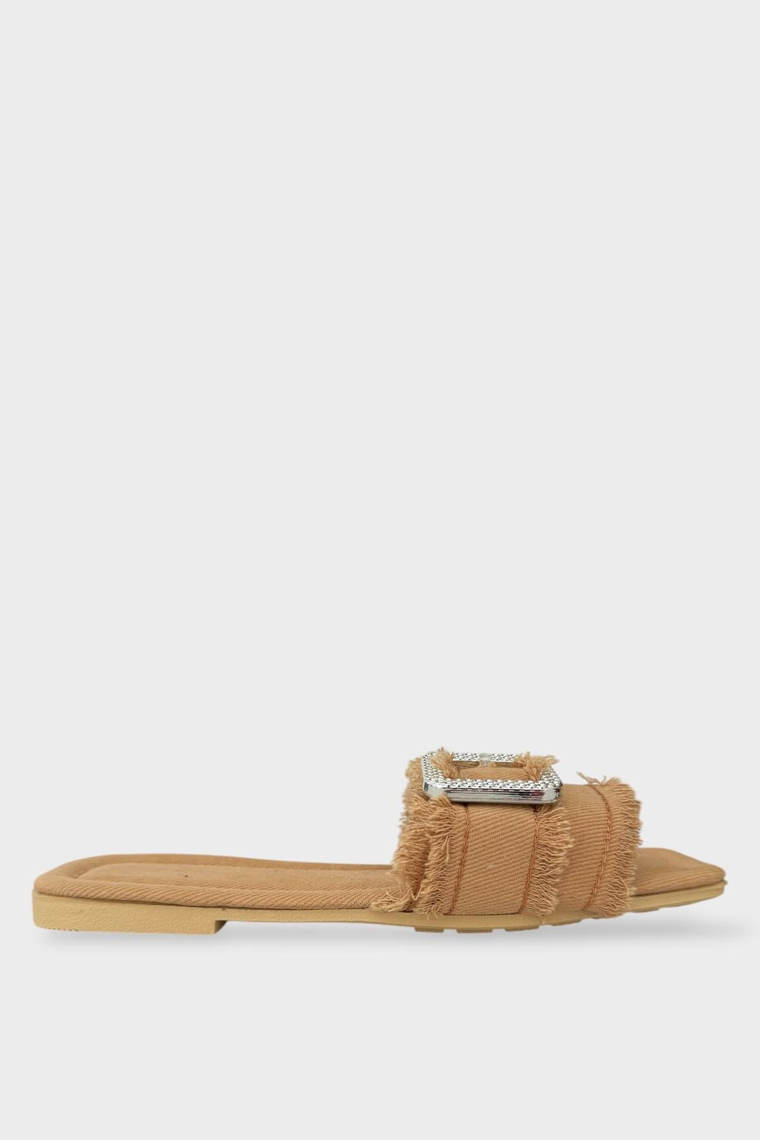 Kadın Püskül Detay Tokalı Denim Terlik BEJ