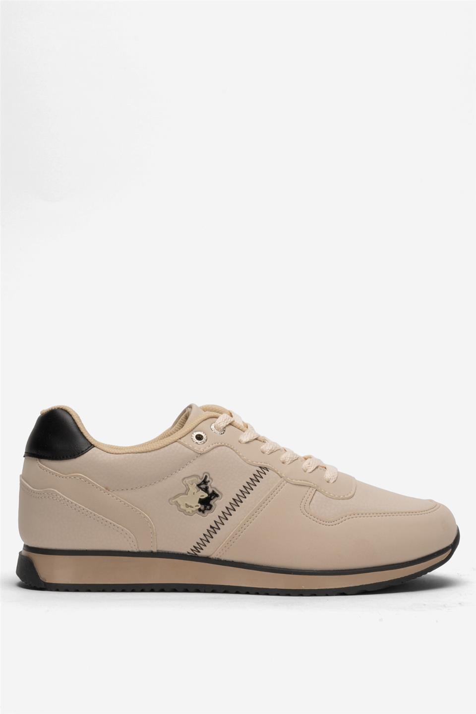 Erkek Günlük Cilt Sneaker Ayakkabı BEJ - SİYAH