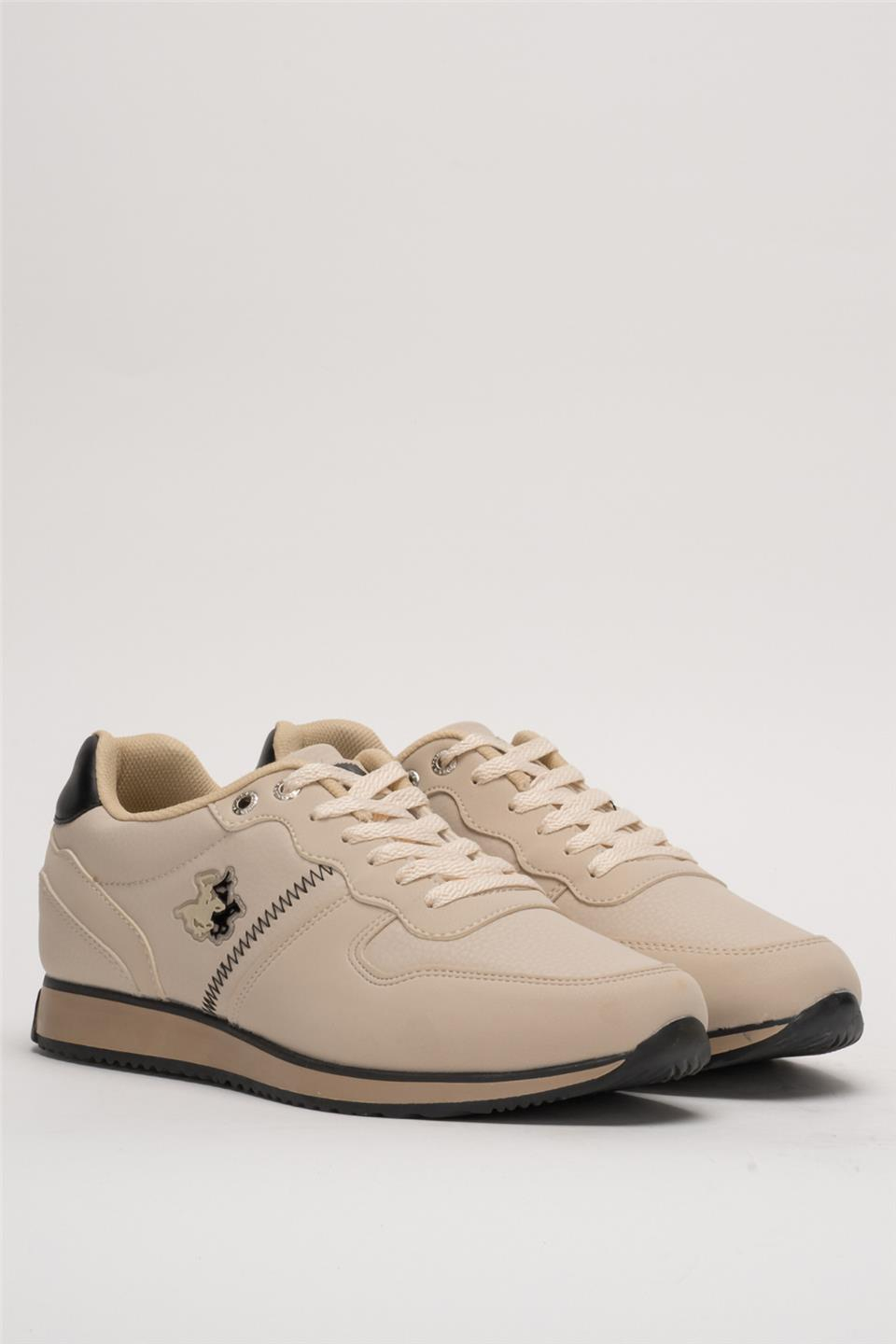 Erkek Günlük Cilt Sneaker Ayakkabı BEJ - SİYAH