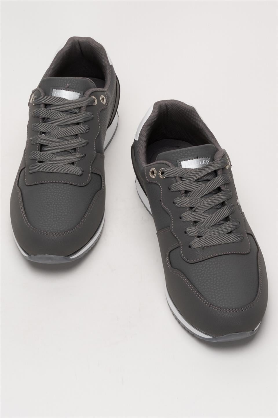 Erkek Günlük Cilt Sneaker Ayakkabı FÜME - BEYAZ