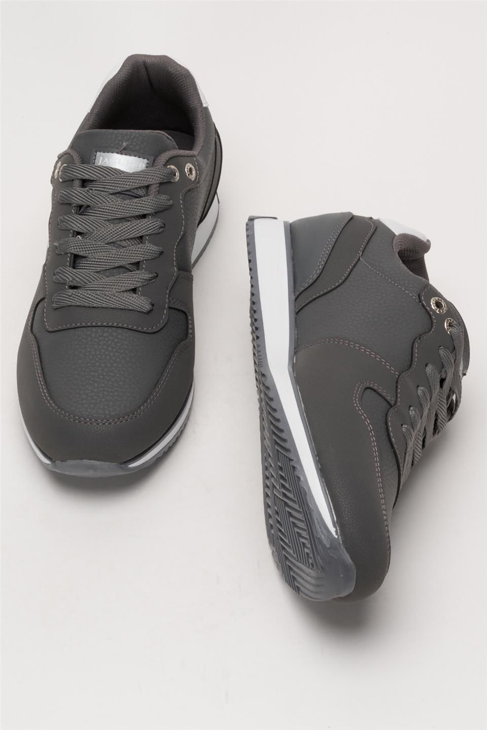 Erkek Günlük Cilt Sneaker Ayakkabı FÜME - BEYAZ