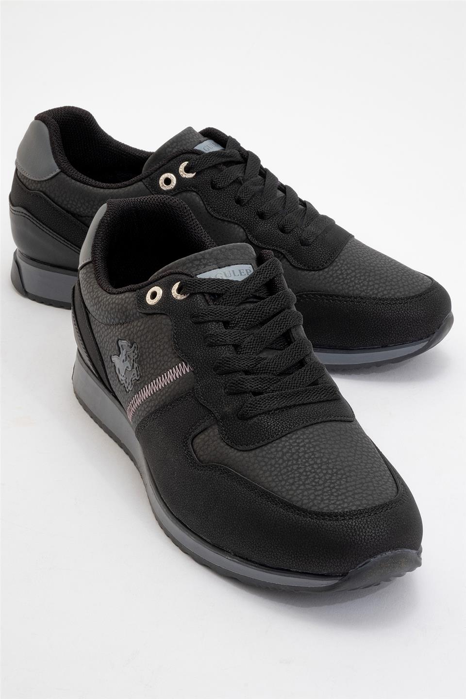 Erkek Günlük Cilt Sneaker Ayakkabı SİYAH - FÜME