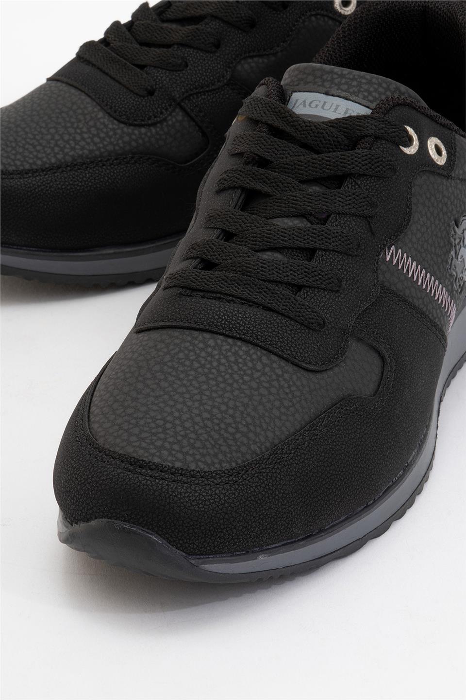 Erkek Günlük Cilt Sneaker Ayakkabı SİYAH - FÜME