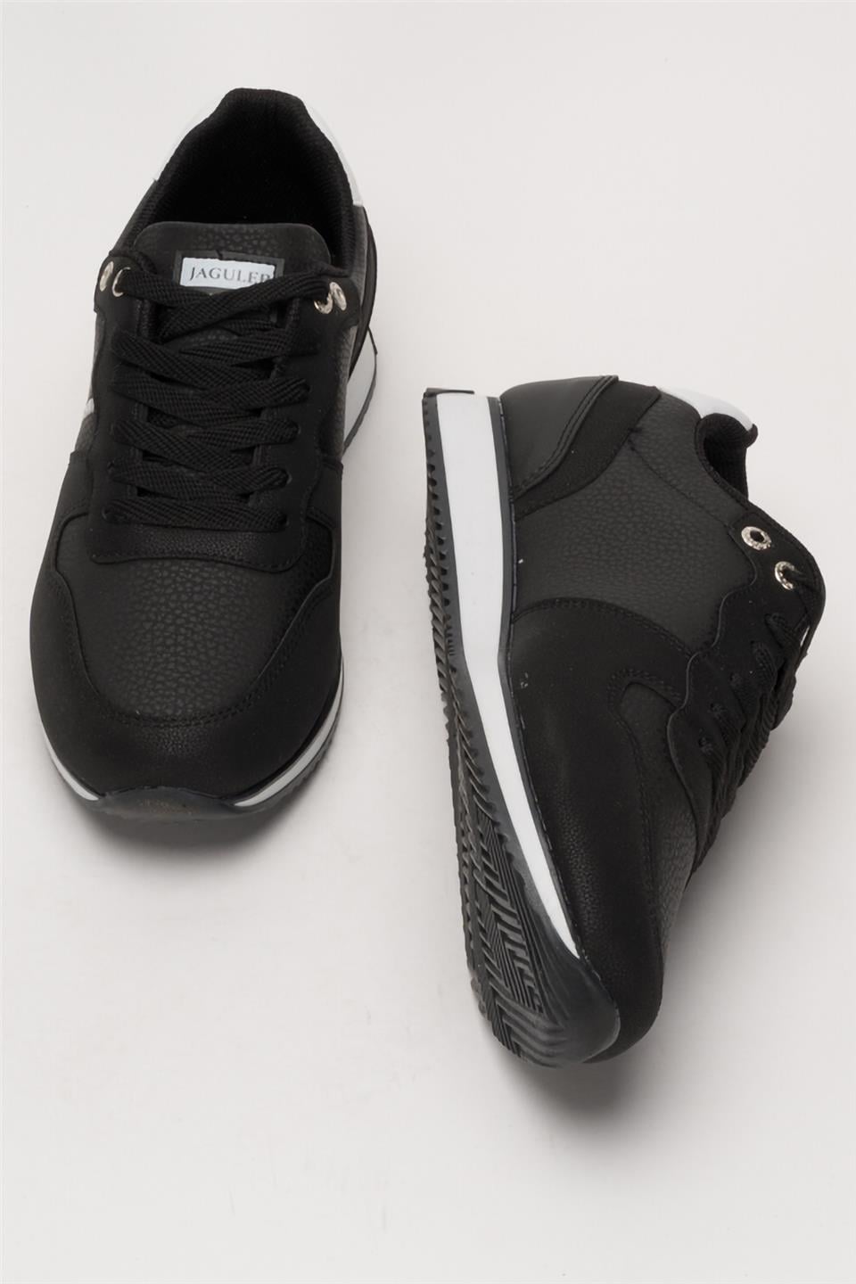 Erkek Günlük Cilt Sneaker Ayakkabı SİYAH - BEYAZ