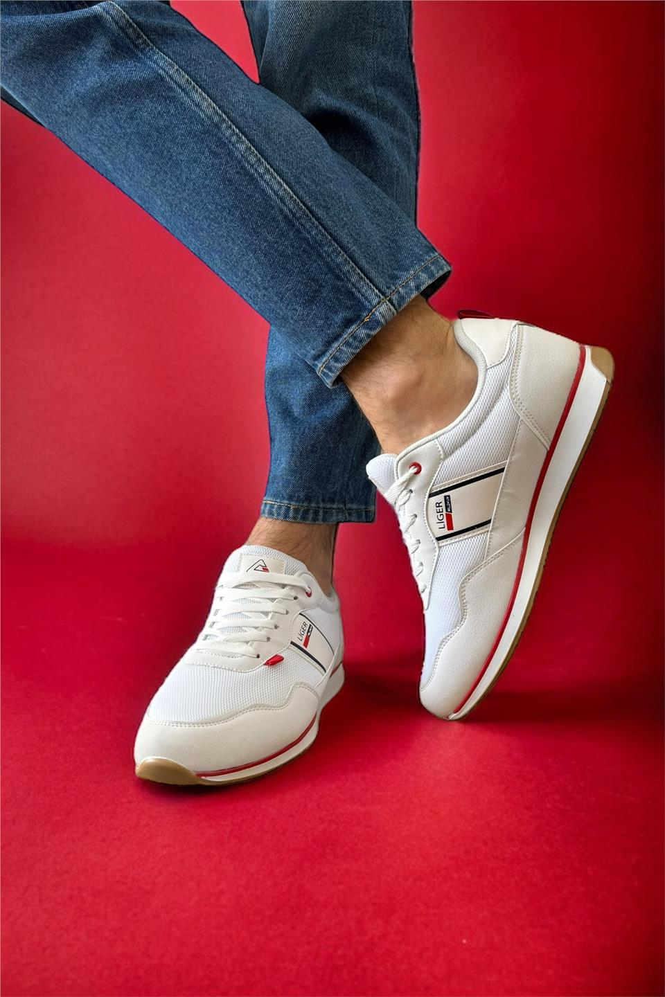 Erkek Günlük Sneaker Spor Ayakkabı BEYAZ - KIRMIZI