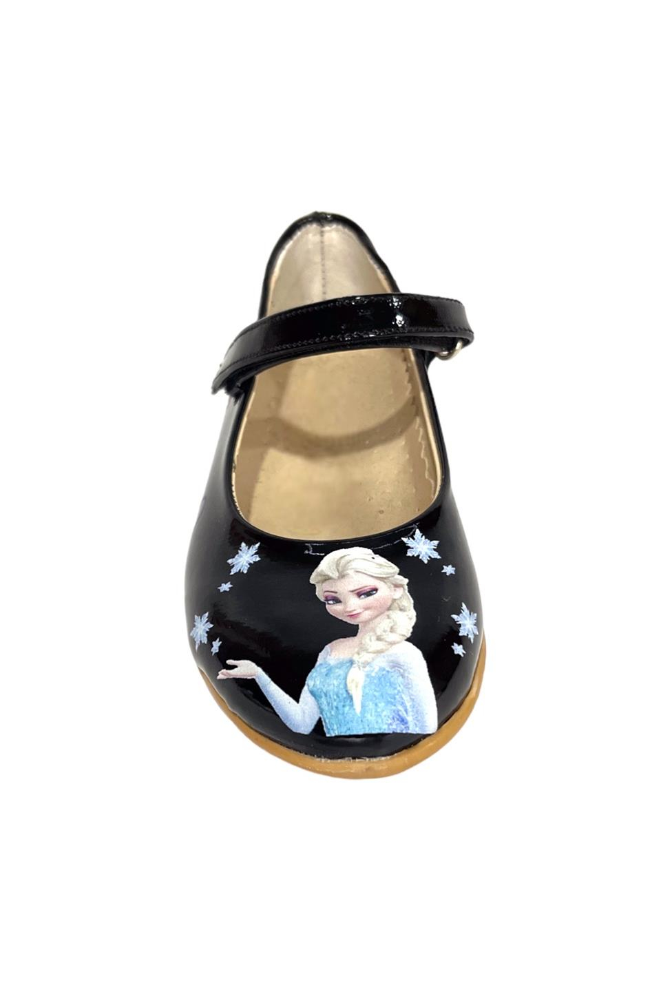 Siyah Elsa Desenli Çocuk Babet Elsa Ayakkabı