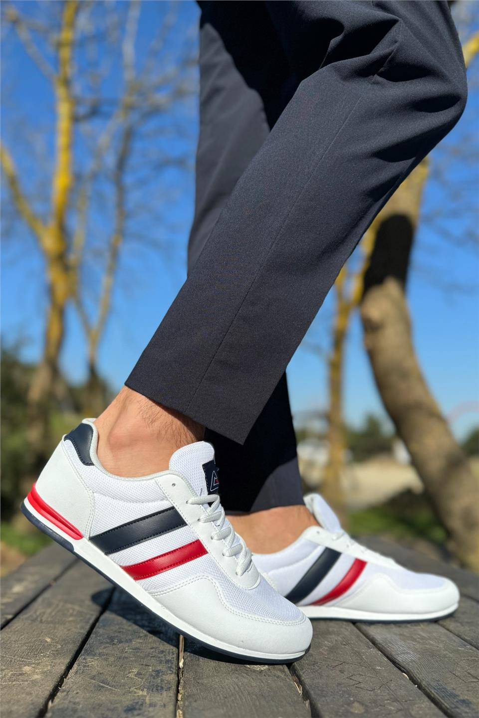 Unisex Airfile İnce Taban Spor Ayakkabı BEYAZ-LACİVERT
