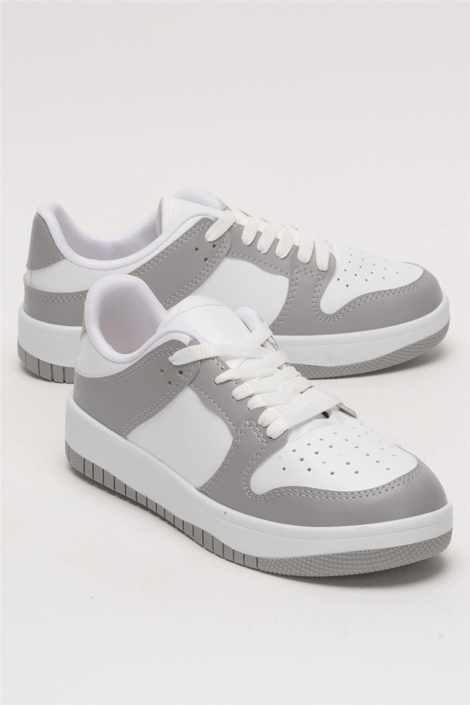Unisex Bağcıklı Spor Sneaker Ayakkabı BEYAZ - GRİ