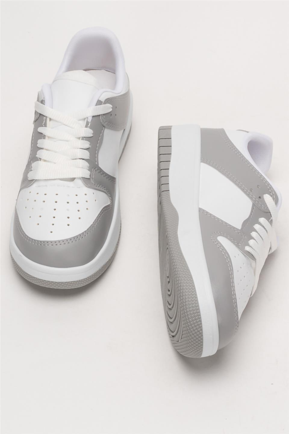 Unisex Bağcıklı Spor Sneaker Ayakkabı BEYAZ - GRİ