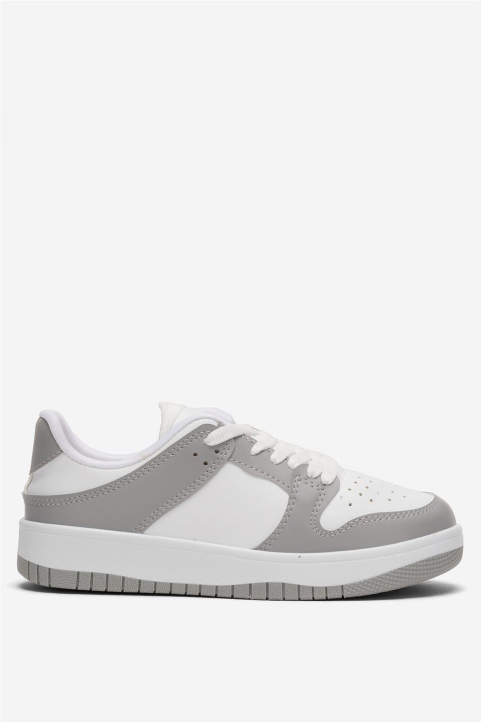 Unisex Bağcıklı Spor Sneaker Ayakkabı BEYAZ - GRİ