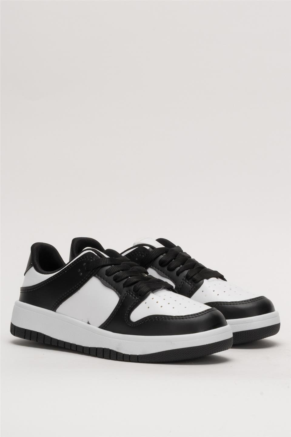 Unisex Bağcıklı Spor Sneaker Ayakkabı BEYAZ - SİYAH