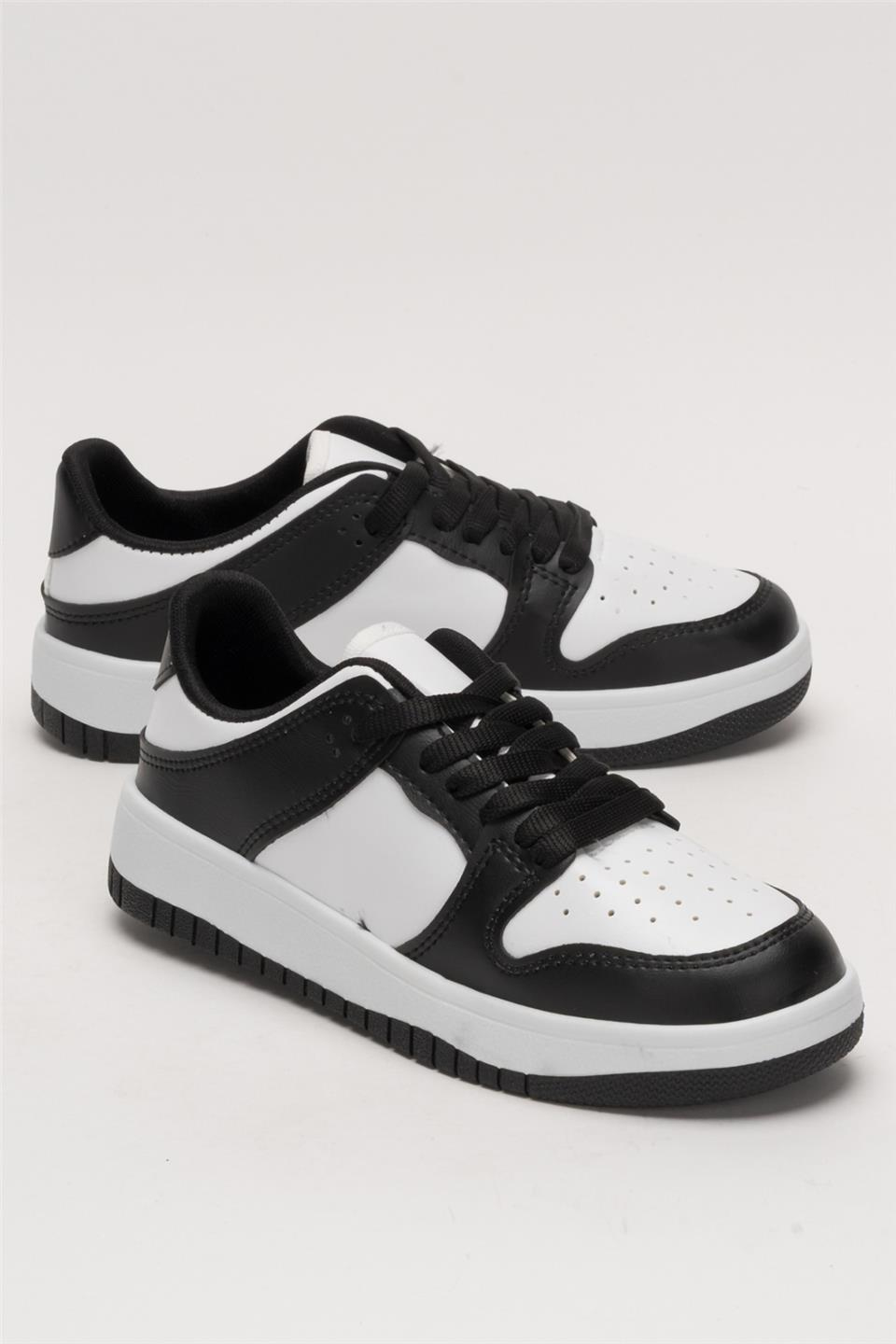 Unisex Bağcıklı Spor Sneaker Ayakkabı BEYAZ - SİYAH