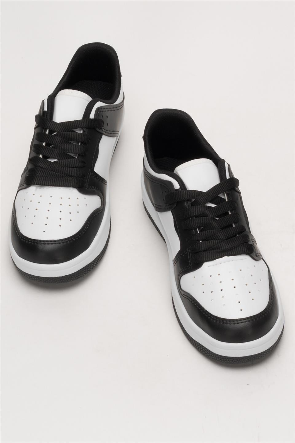 Unisex Bağcıklı Spor Sneaker Ayakkabı BEYAZ - SİYAH