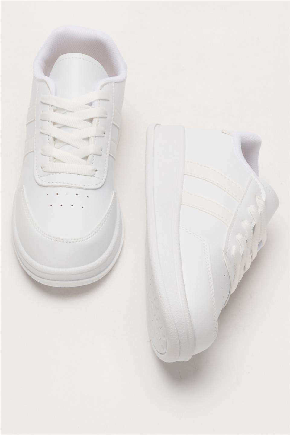 Unisex Düz Hafif Taban Günlük Sneaker Ayakkabı BEYAZ