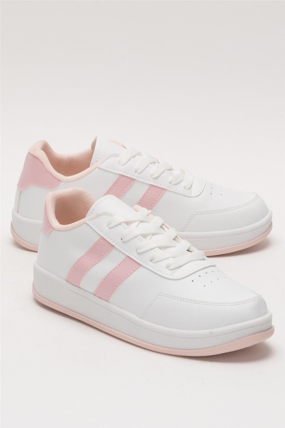 Unisex Düz Hafif Taban Günlük Sneaker Ayakkabı BEYAZ - PUDRA