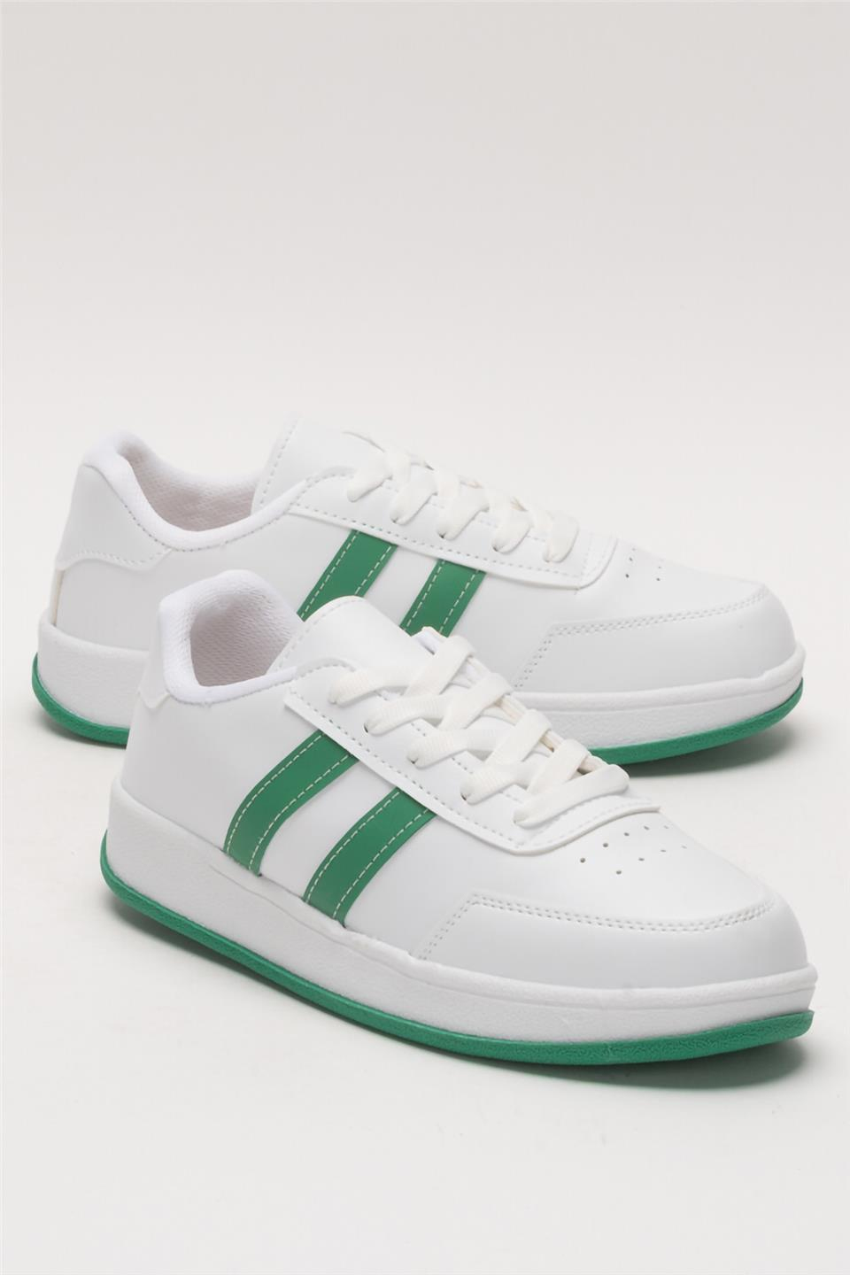 Unisex Düz Hafif Taban Günlük Sneaker Ayakkabı BEYAZ - YEŞİL