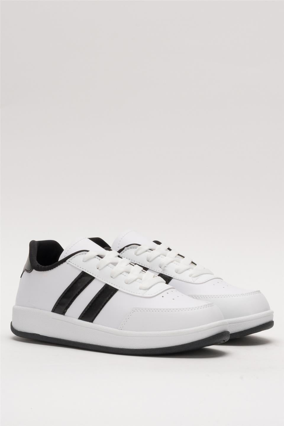 Unisex Düz Hafif Taban Günlük Sneaker Ayakkabı BEYAZ - SİYAH