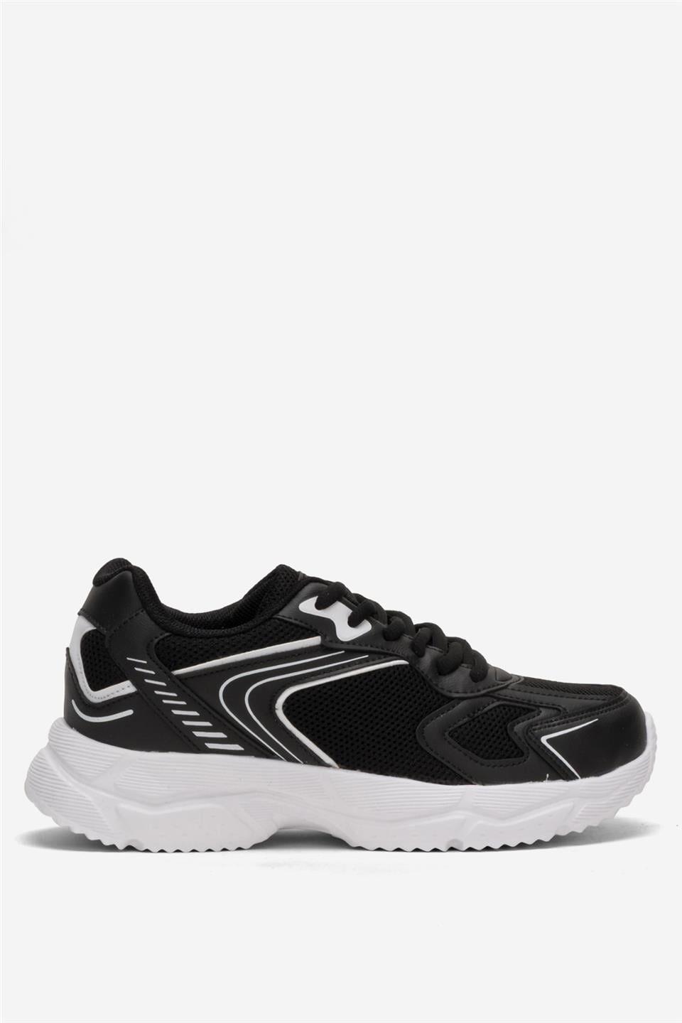 Unisex Faylon Taban Bağcıklı Spor Ayakkabı SİYAH BEYAZ