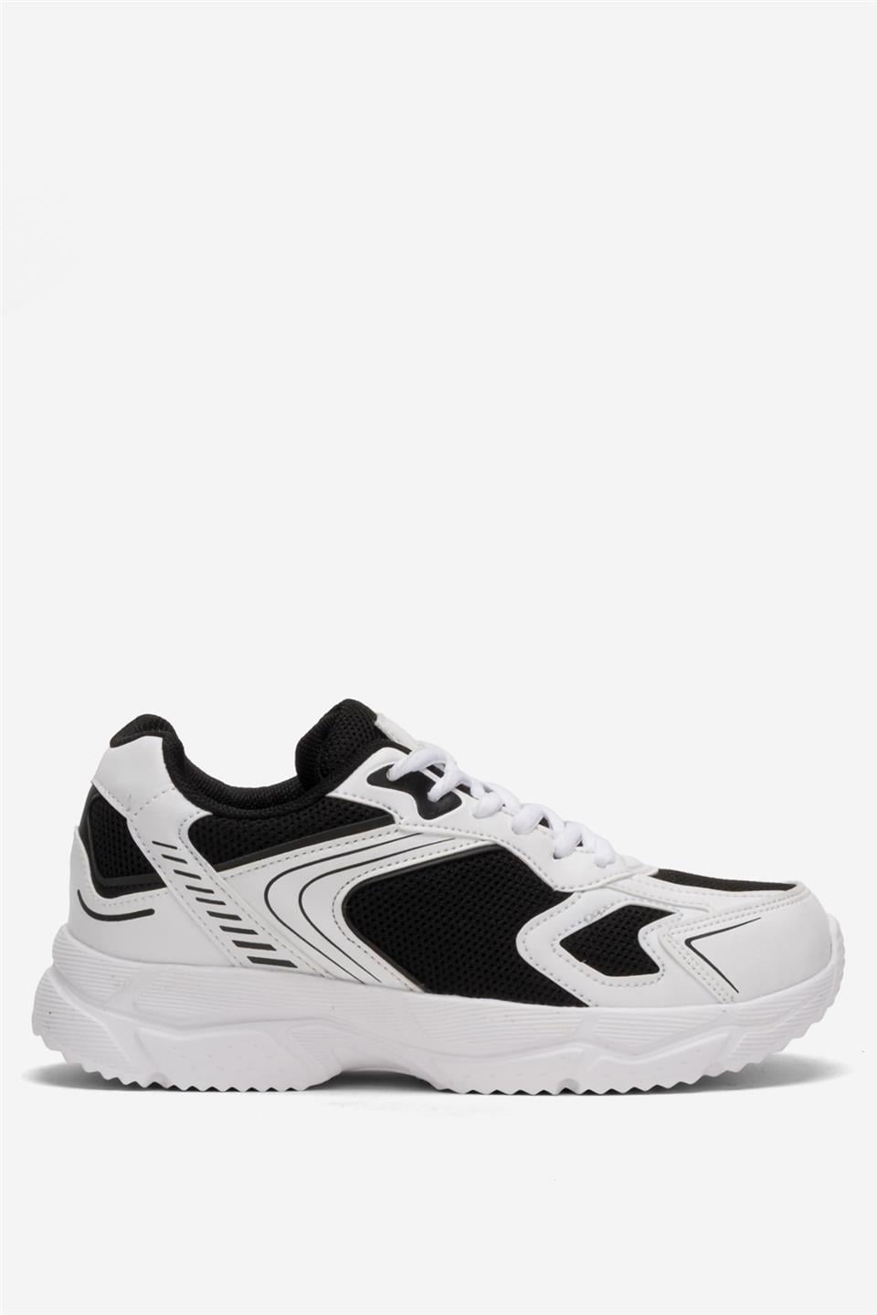 Unisex Faylon Taban Bağcıklı Spor Ayakkabı BEYAZ SİYAH