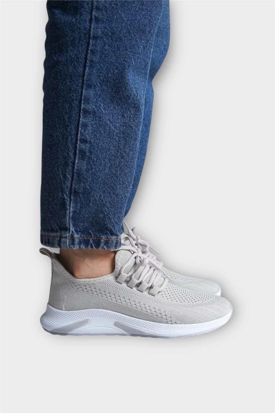 Unisex Yazlık Triko Spor Ayakkabı GRİ - BEYAZ