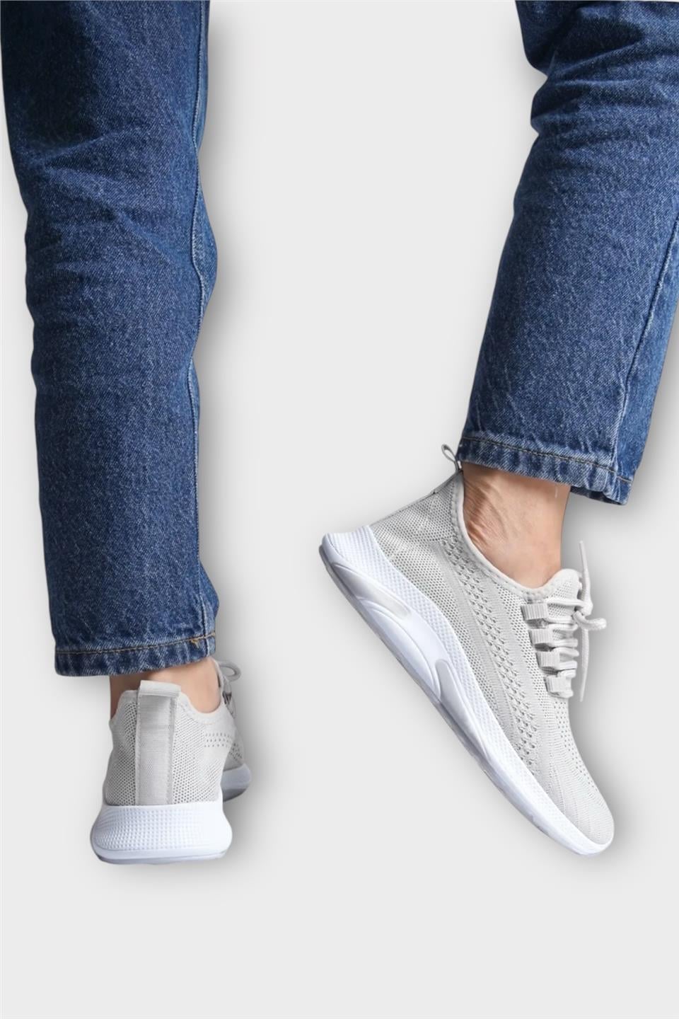Unisex Yazlık Triko Spor Ayakkabı GRİ - BEYAZ
