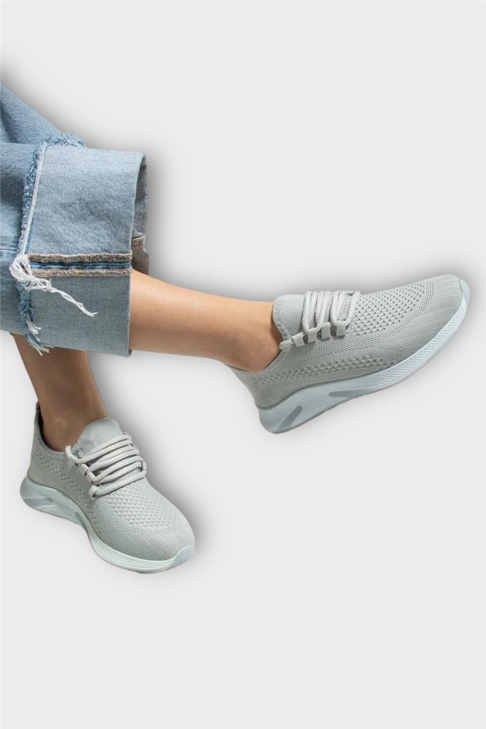 Unisex Yazlık Triko Spor Ayakkabı GRİ - BEYAZ