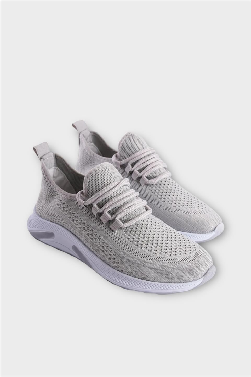 Unisex Yazlık Triko Spor Ayakkabı GRİ - BEYAZ