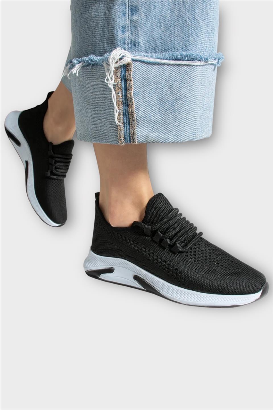Unisex Yazlık Triko Spor Ayakkabı SİYAH - BEYAZ