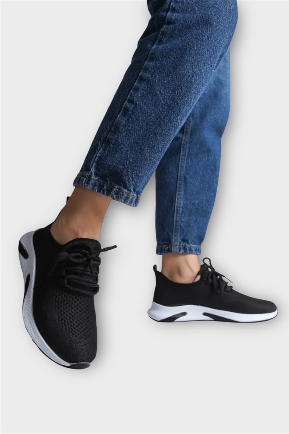 Unisex Yazlık Triko Spor Ayakkabı SİYAH - BEYAZ