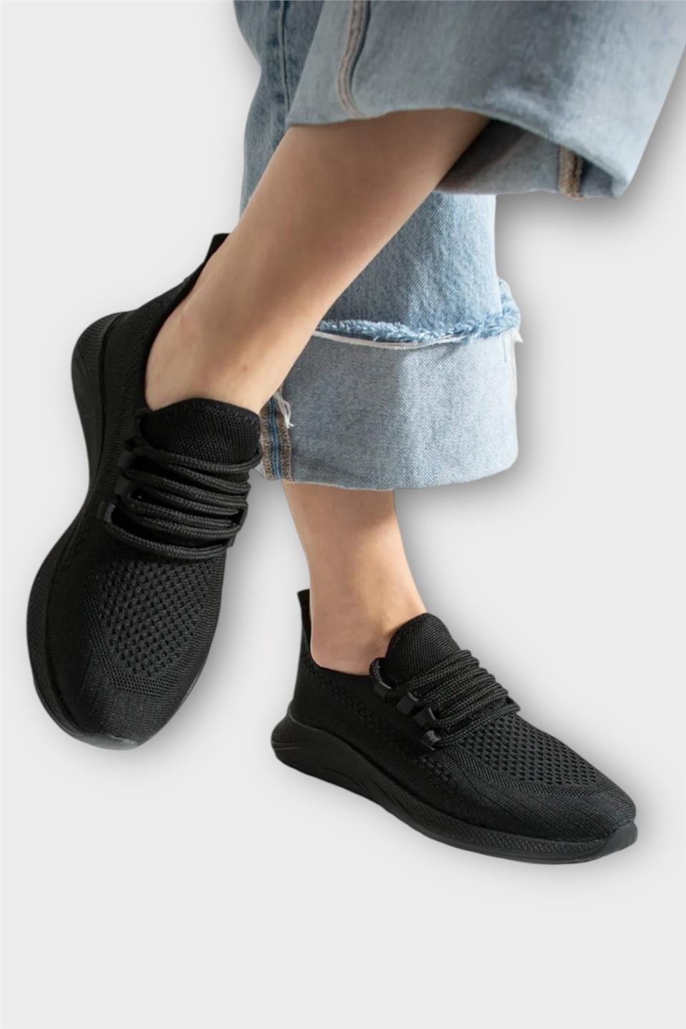 Unisex Yazlık Triko Spor Ayakkabı SİYAH