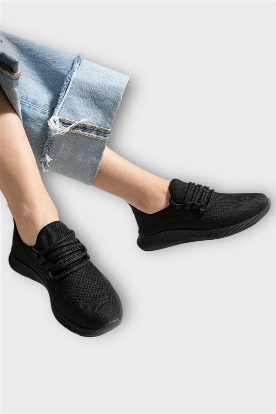 Unisex Yazlık Triko Spor Ayakkabı SİYAH
