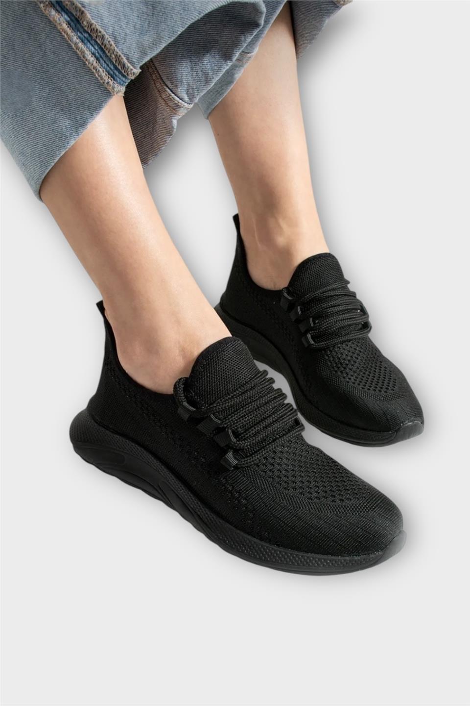 Unisex Yazlık Triko Spor Ayakkabı SİYAH