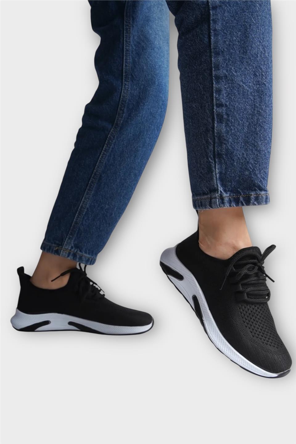 Unisex Yazlık Triko Spor Ayakkabı SİYAH - BEYAZ