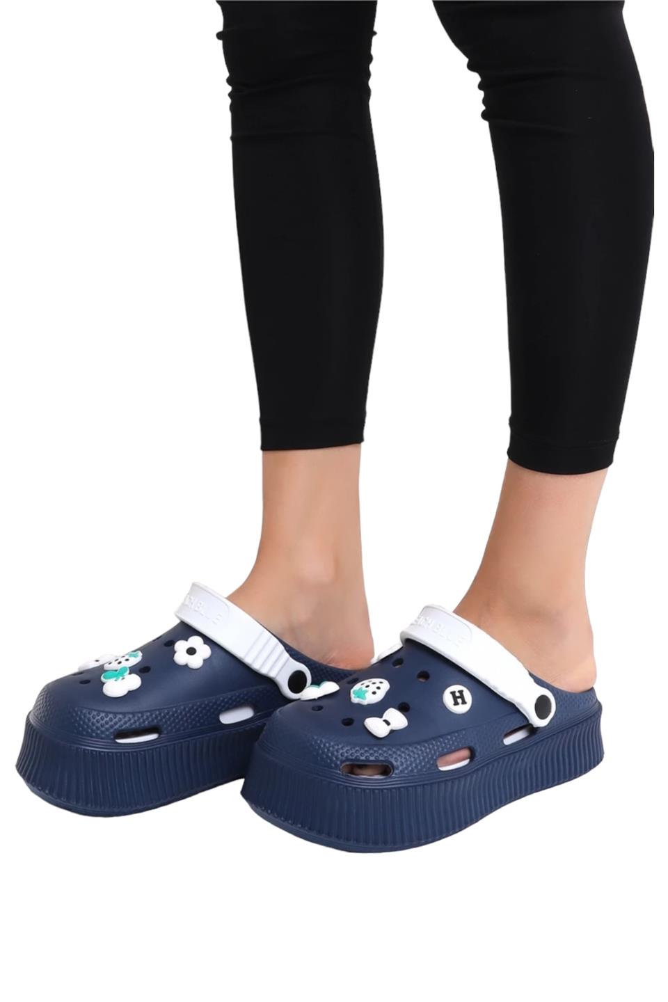 Yüksek Comfort Taban Kadın Sandalet LACİVERT - BEYAZ