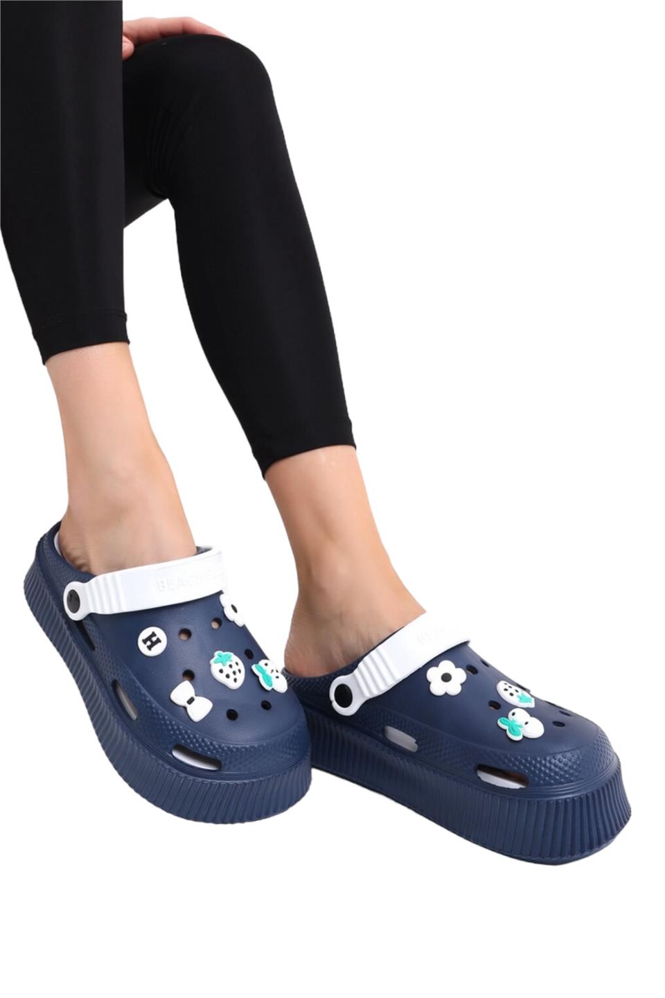 Yüksek Comfort Taban Kadın Sandalet LACİVERT - BEYAZ